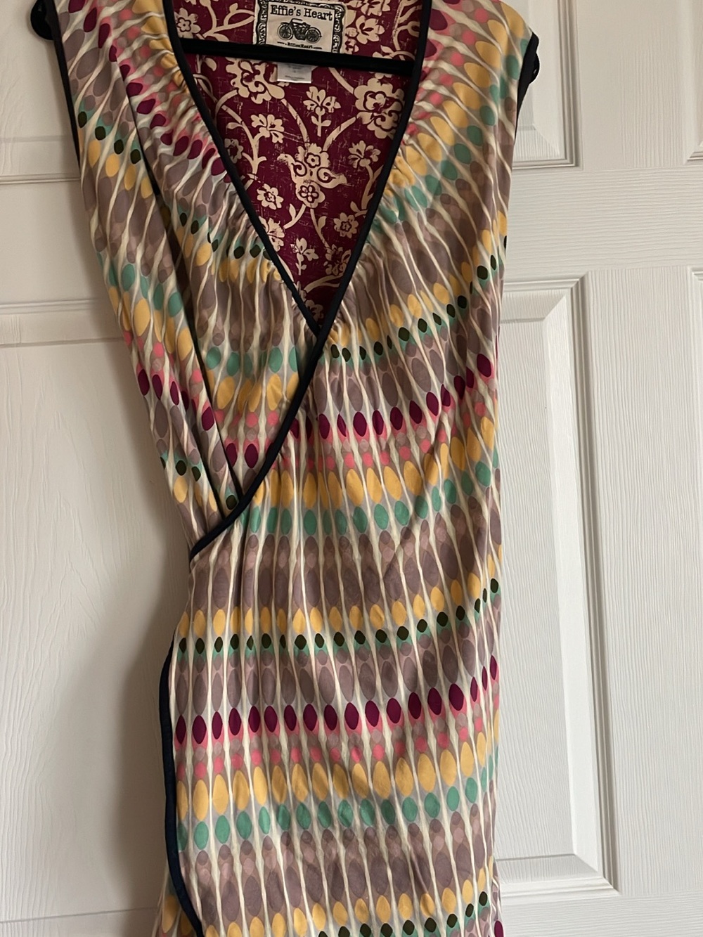 Effie's Heart Burgundy and Cream Floral wrap Dress. 2 Prints - Picture 5 of 8